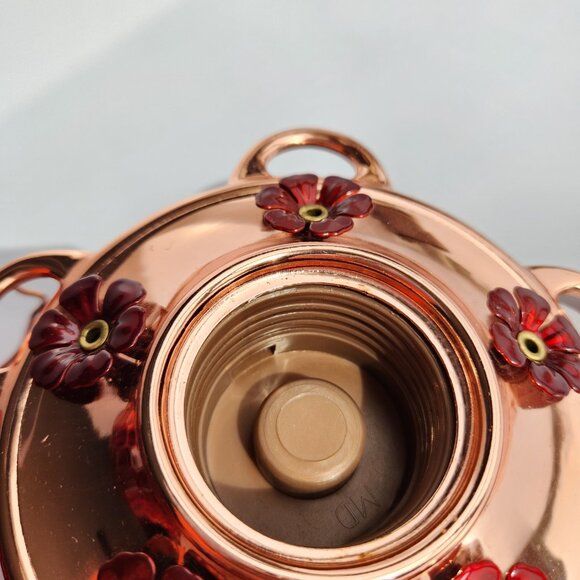 Hummingbird Feeder Red Honeycomb Design Rose Gold Base Dark Red Flower Holes - Picture 7 of 9
